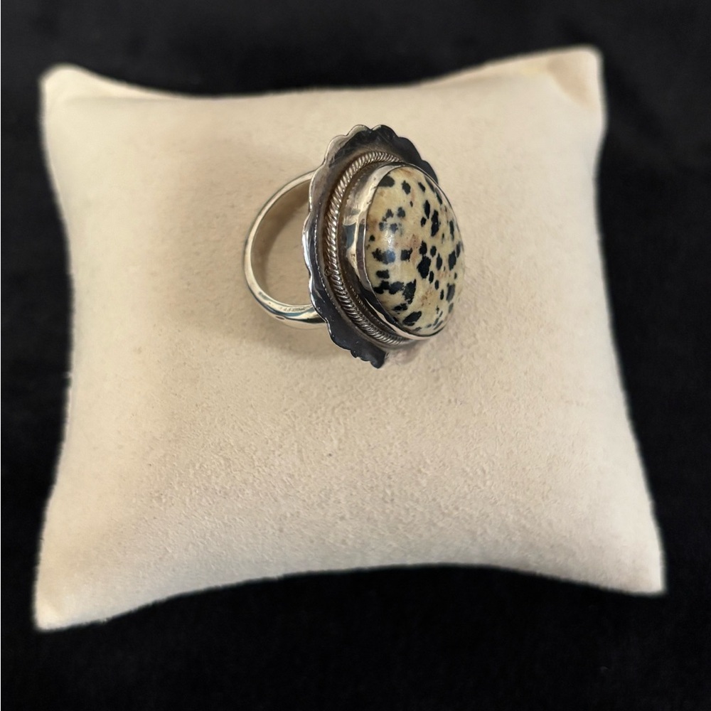 Dalmation Jasper Stone Silver Ring - image 4